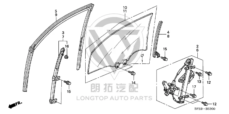Front Door Window Regulator Assembly 72250-SFJW0 72250SFJW01 for Honda