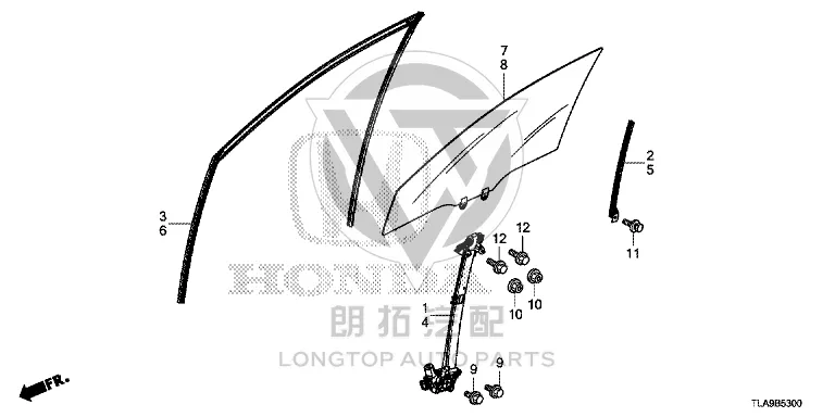 Front Door Glass Regulator Assembly 72210-TLY-H11 72210TLYH11 for Honda