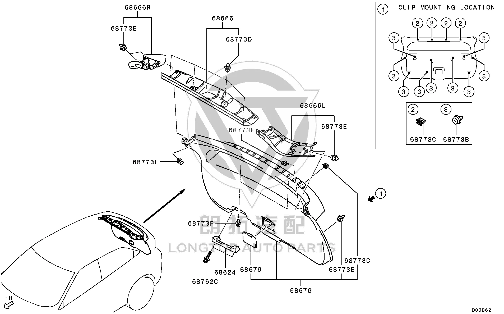 Tailgate Interior Panel (Lower) 7224A-332XA 7224A332XA for Mitsubishi GK1W