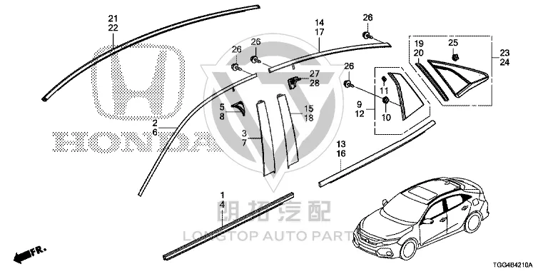 Front Door Glass Strip (Right Outer) 72410-TEAT01 72410TEAT01 for Honda