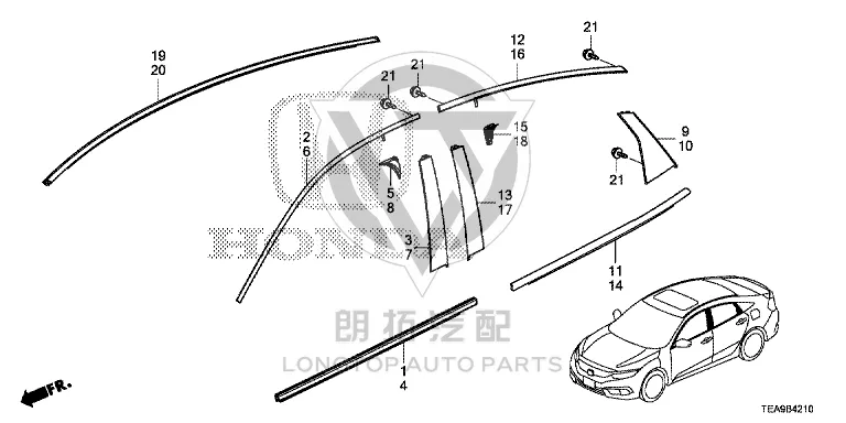 Front Door Frame Exterior Trim Panel 72470-TETH0 72470TETH01 for Honda
