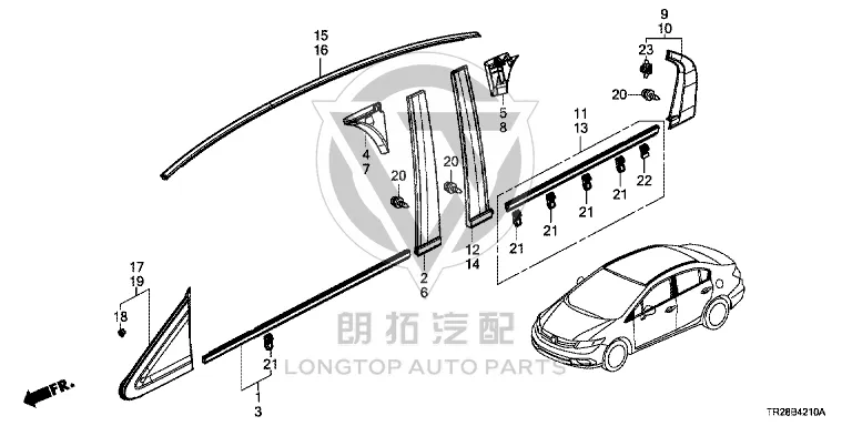 Rear Door Outer Trim Panel 72970-TR0-A01 72970TR0A01 for Honda