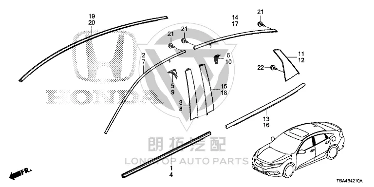 Front Door Outer Glass Trim 72465-TBA-A01 72465TBAA01 for Honda