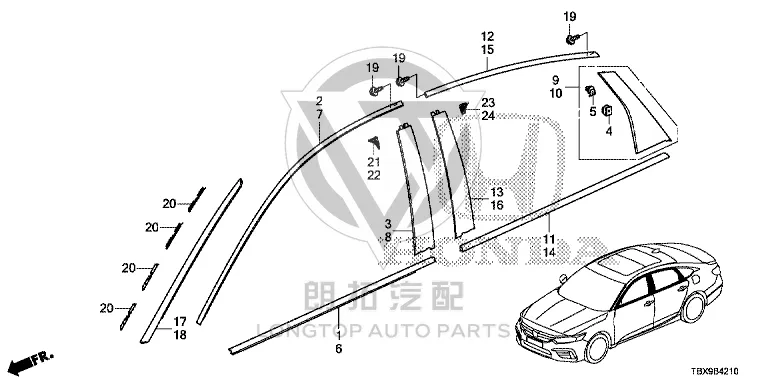 Front Door Frame Exterior Trim Panel 72430-TVE-H01 72430TVEH01 for Honda