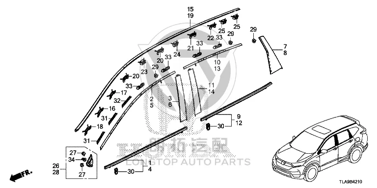 Front Door Glass Strip Left Outer 72450-TNY-J01 72450TNYJ01 for Honda