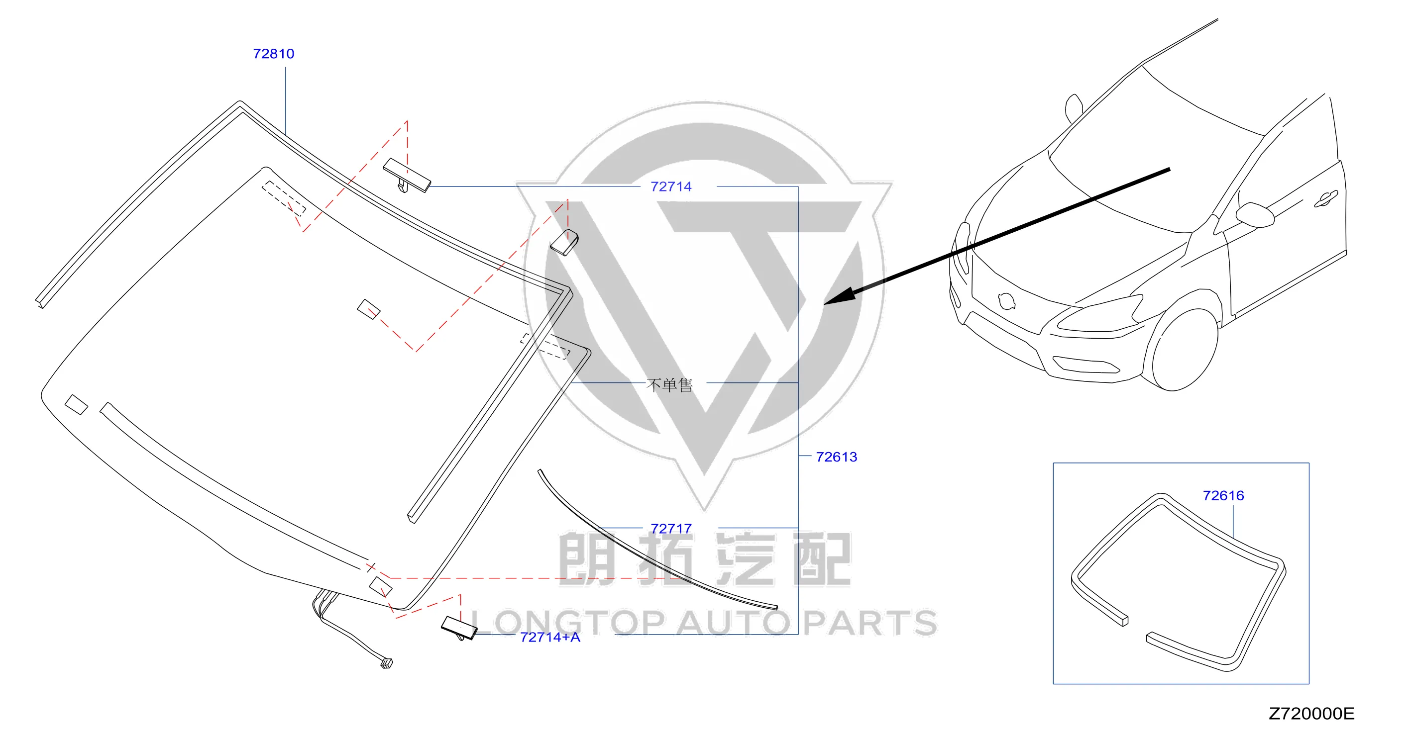 Front windshield 72700-5US2A 727005US2A for Nissan