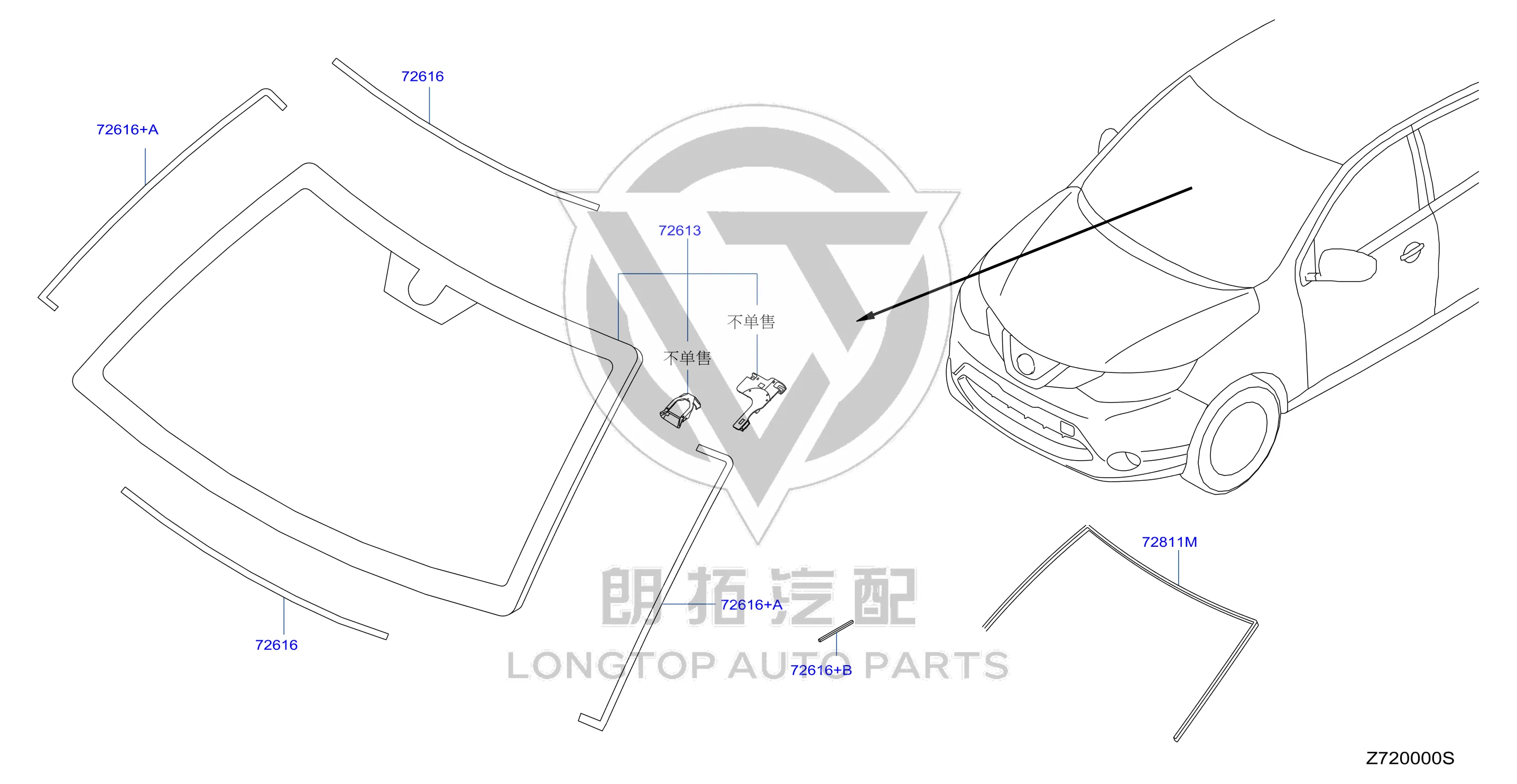 Front Windshield 72700-DF30A 72700DF30A for Nissan