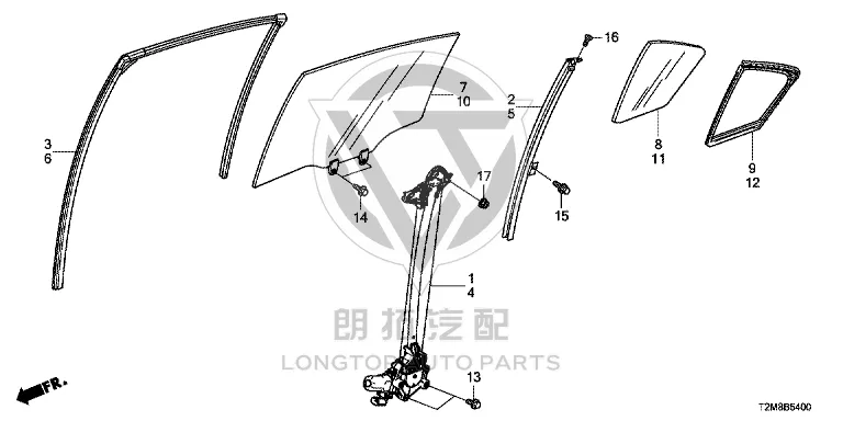 Rear door window regulator assembly (right) 72710-T2M-T02 72710T2MT02 for Honda