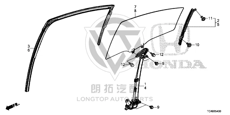 Rear Door Window Regulator Assembly 72710-T7JH0 72710T7JH0 for Honda