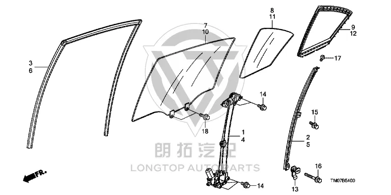 Rear Door Window Regulator Assembly 72710-TM0-T01 72710TM0T01 for Honda