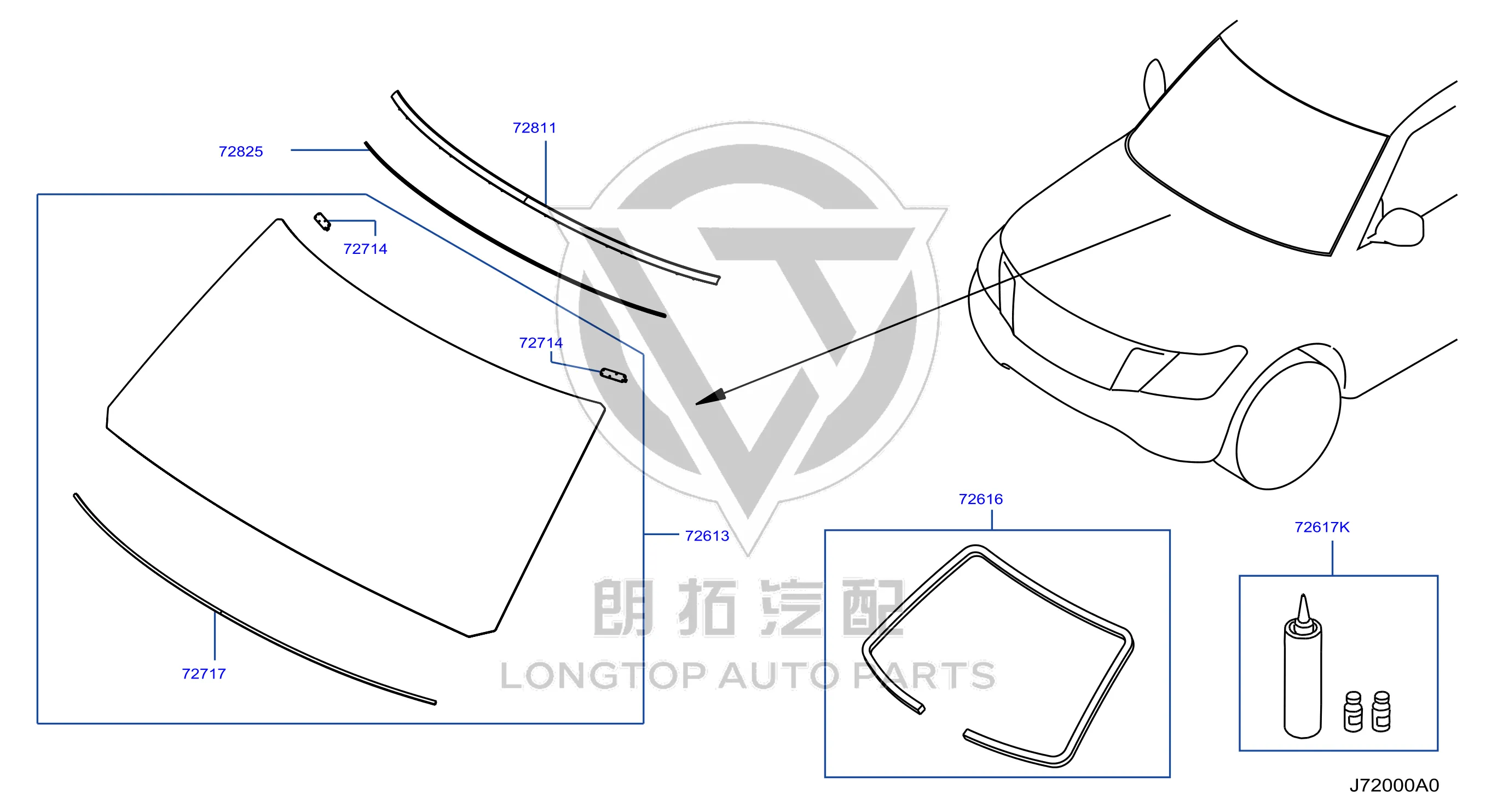 Upper Front Windshield Trim Strip 72751-1LA0A 727511LA0A for Nissan
