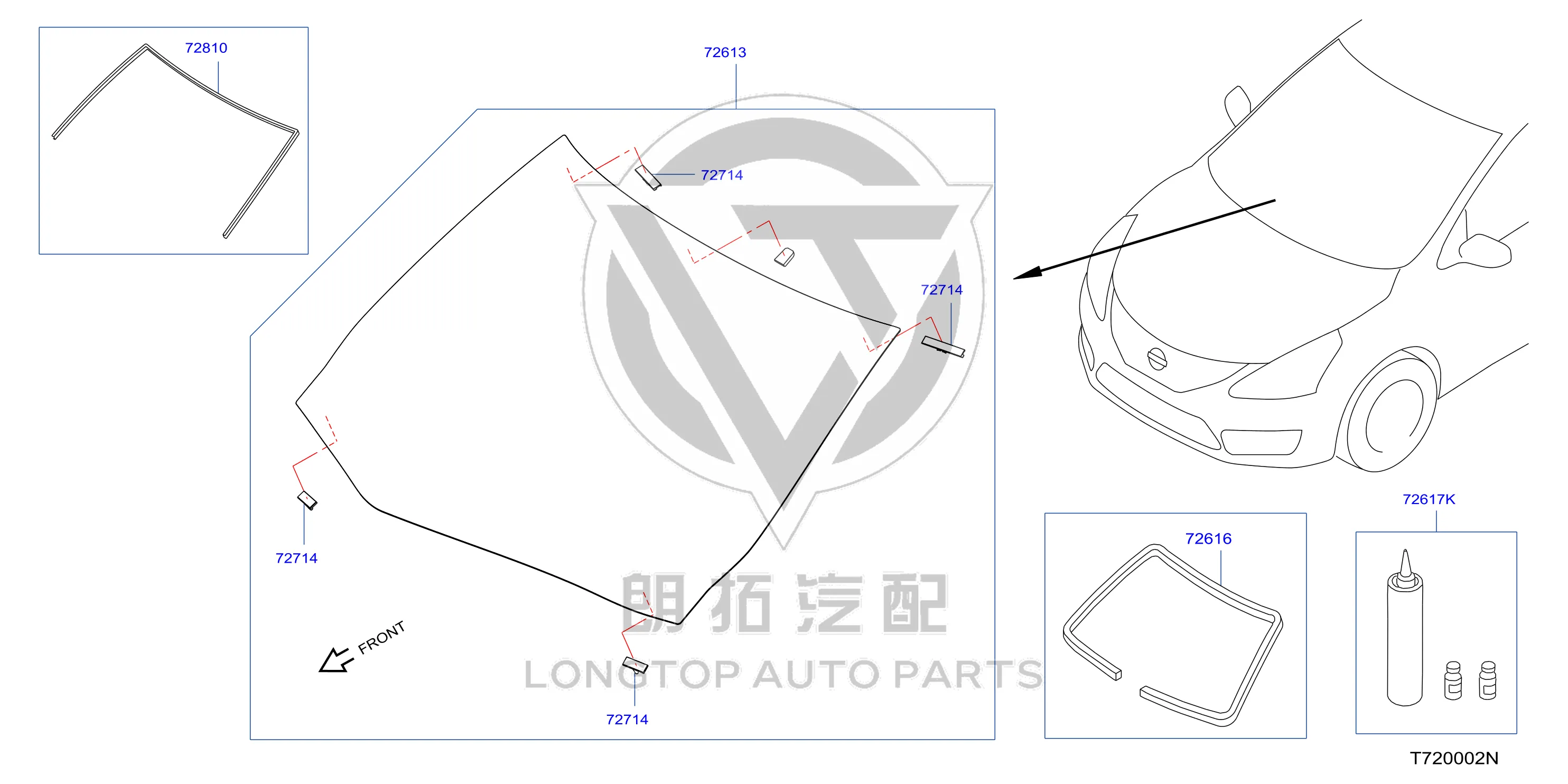 Front Windshield Rubber Strip 72750-3DN0A 727503DN0A for Nissan