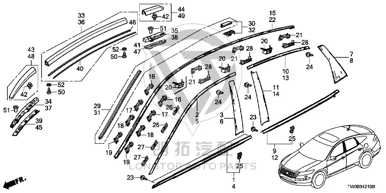 Rear Door Glass Strip (Right Outer) 72910-TW0H01 72910TW0H01 for Honda