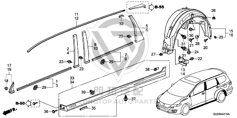 Rear Door Glass Strip (Left Outer) 72950-SLE-003 72950SLE003 for Honda