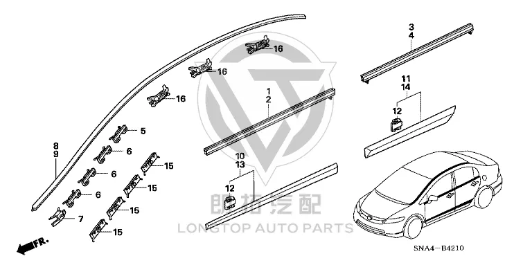 Rear Door Glass Strip 72950-SNA-A01 72950SNAA01 for Honda Ciimo