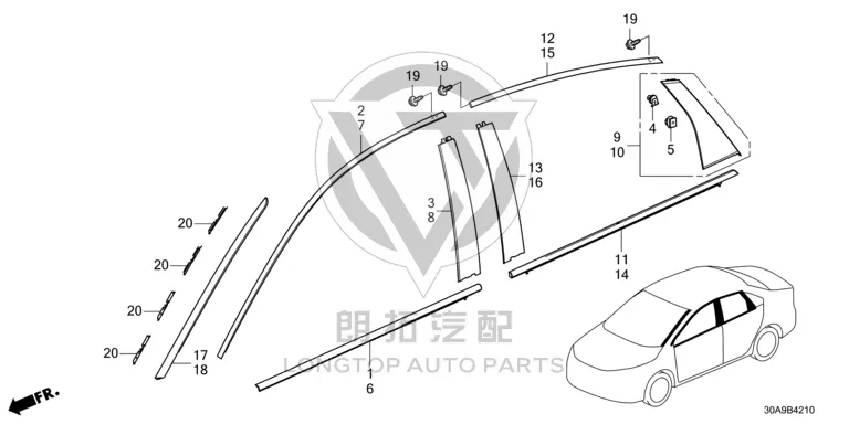 Rear Door Outer Trim Strip Upper Left 72965-TVAA11 72965TVAA11 for Honda