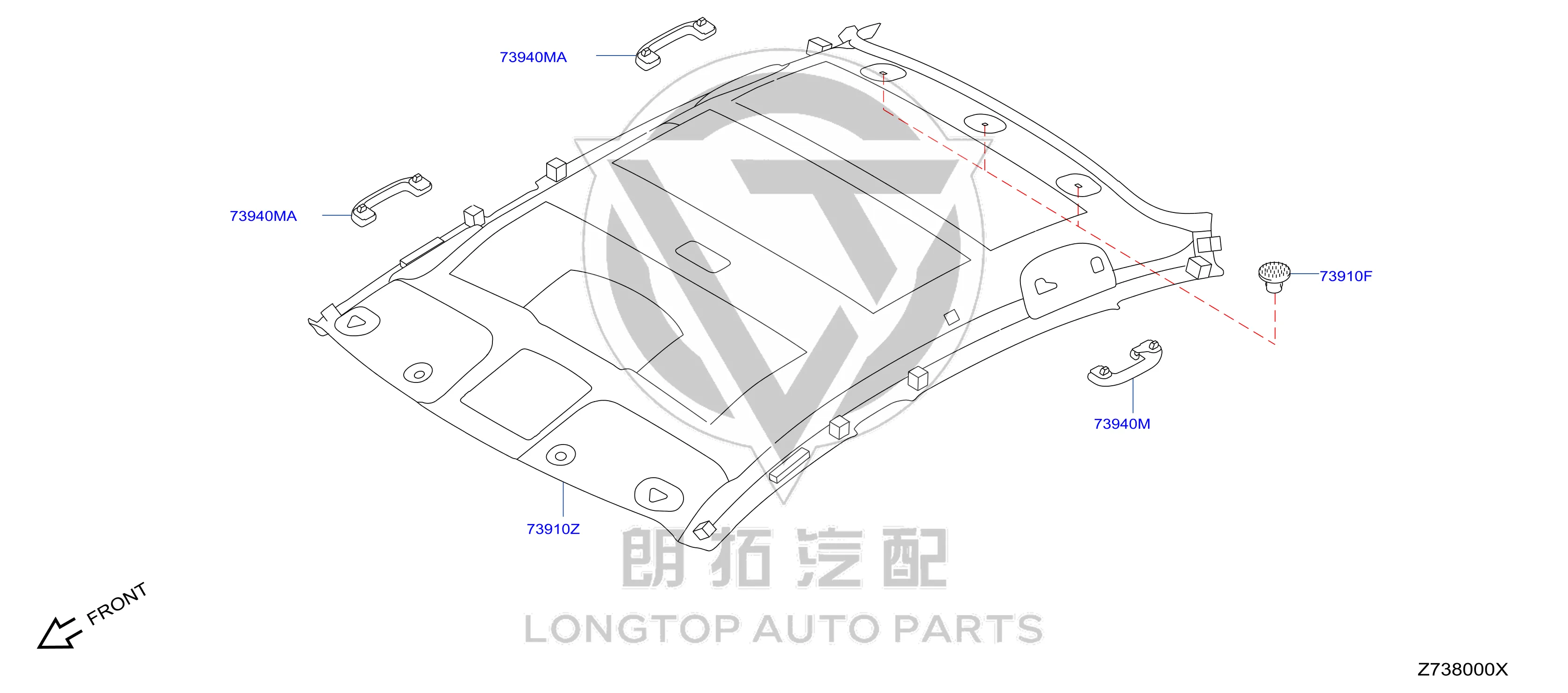 Roof Lining 73910-4AF8A 739104AF8A for Nissan