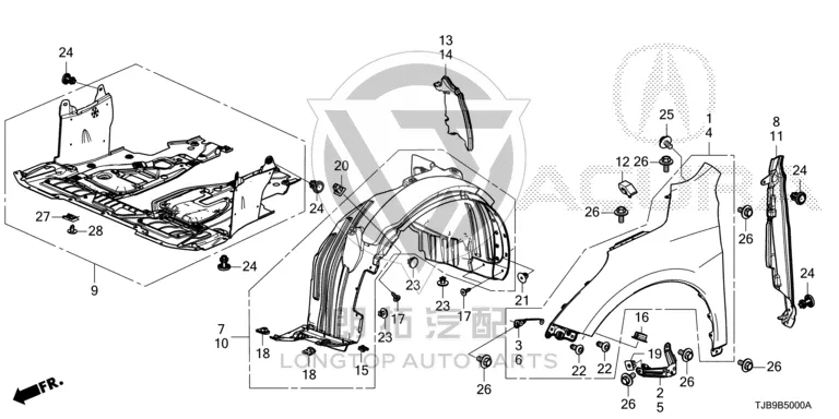 Front Fender Lining (Right) 74100-TJBA01 74100TJBA01 for Acura