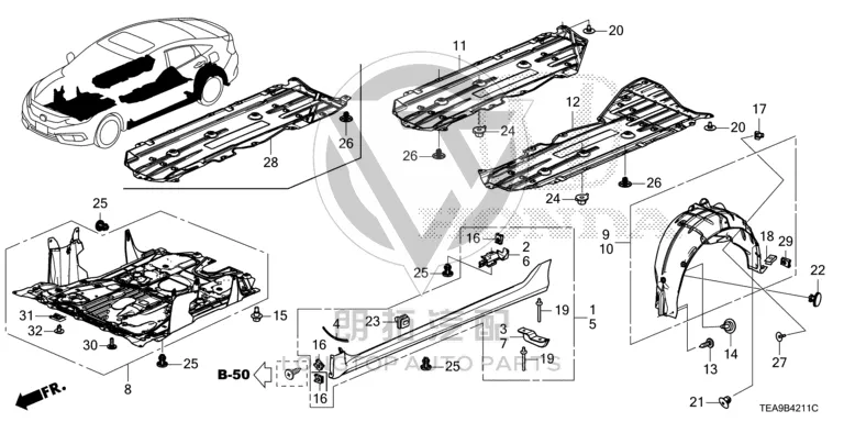 Underbody Guard (Right Center) 74606-TETH0 74606TETH00 for Honda