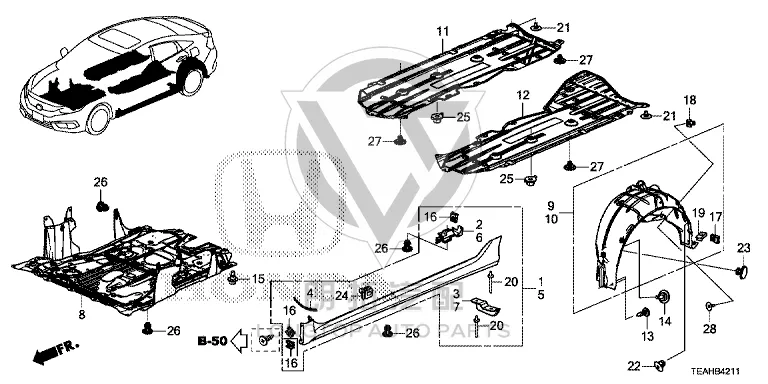 Underbody Guard (Right Center) 74606-TETH1 74606TETH10 for Honda