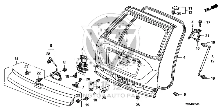 Tailgate Outer Trim Panel (Lower) 74895-SWAA0-1ZE 74895SWAA01ZE for Honda