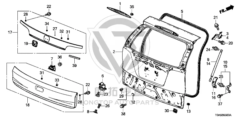 Tailgate Outer Trim Panel (Lower) 74895-T0A-A01ZC 74895T0AA01ZC for Honda