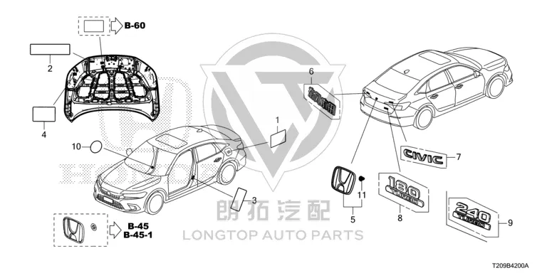 Rear Lid Lettering Displacement 75726-T31-H00 75726T31H00 for Honda