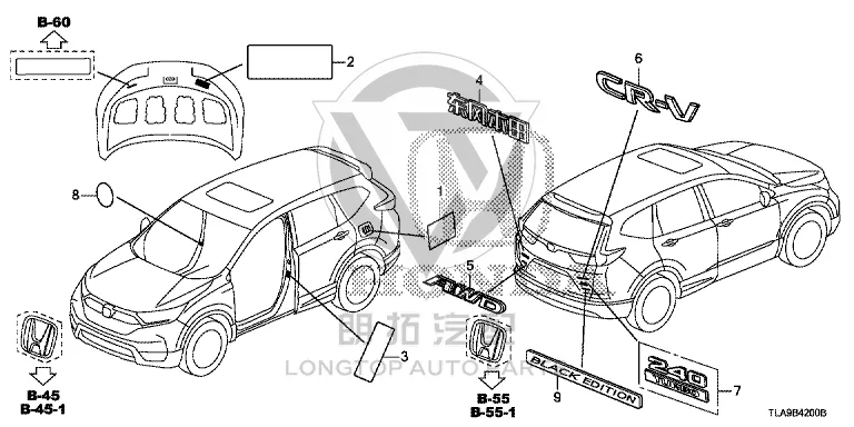 Rear Lid Lettering Displacement 75725-TLYH0 75725TLYH00 for Honda