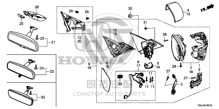 Reverse Mirror Housing (Right) 76201-TBA-A11ZF 76201TBAA11ZF for Honda Civic