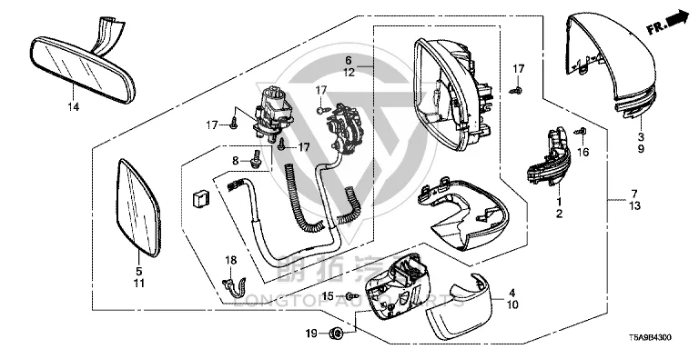 Rear Mirror Half Assembly (Right) 76208-T5L-P12 76208T5LP12 for Honda