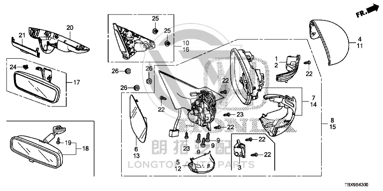 Rear Mirror Half Assembly (Left) 76258-TVE-H22 76258TVEH22 for Honda