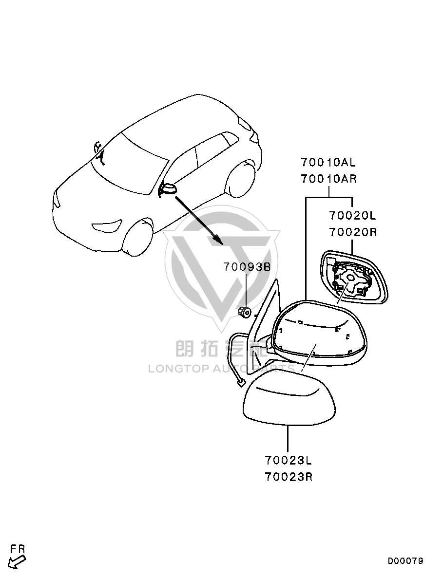 Rearview Mirror Housing Left 7632B-411WA 7632B411WA for Mitsubishi GA2W