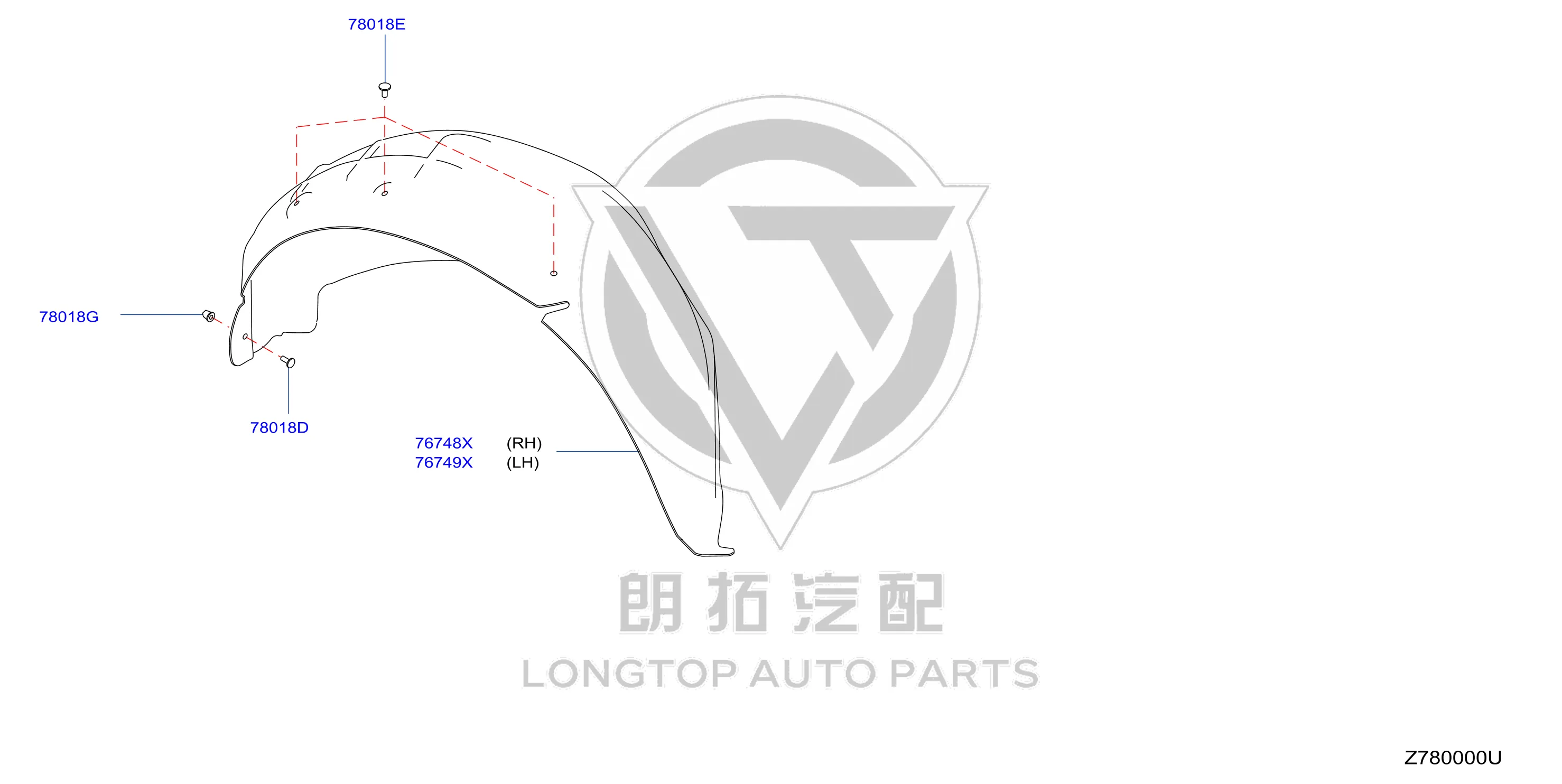 Rear Fender Liner (Right) 76748-DF30A 76748DF30A for Nissan