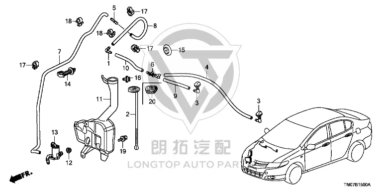 Front windshield washer fluid reservoir 76841-TM0-T01 76841TM0T01 for Honda