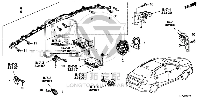 Front Airbag Sensor (Left) 77930-TJ7B2 77930TJ7B2 for Honda