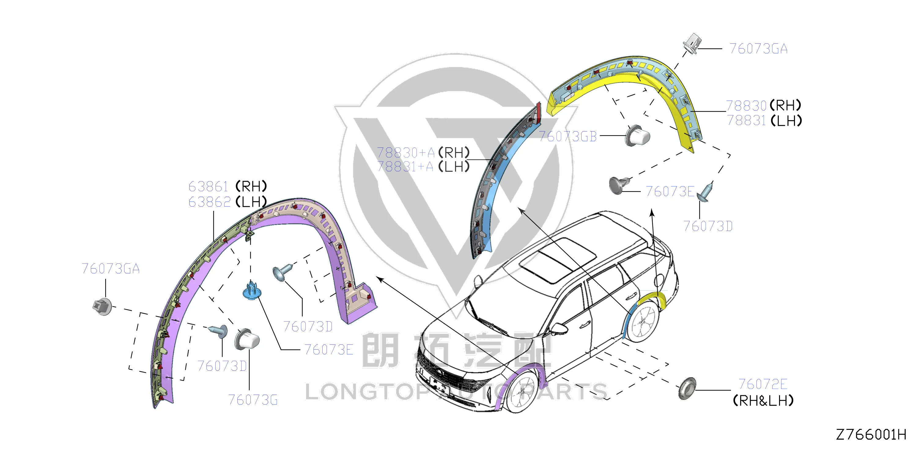 Rear Wheel Arch Rear Right 78860-6TX0A 788606TX0A for Nissan