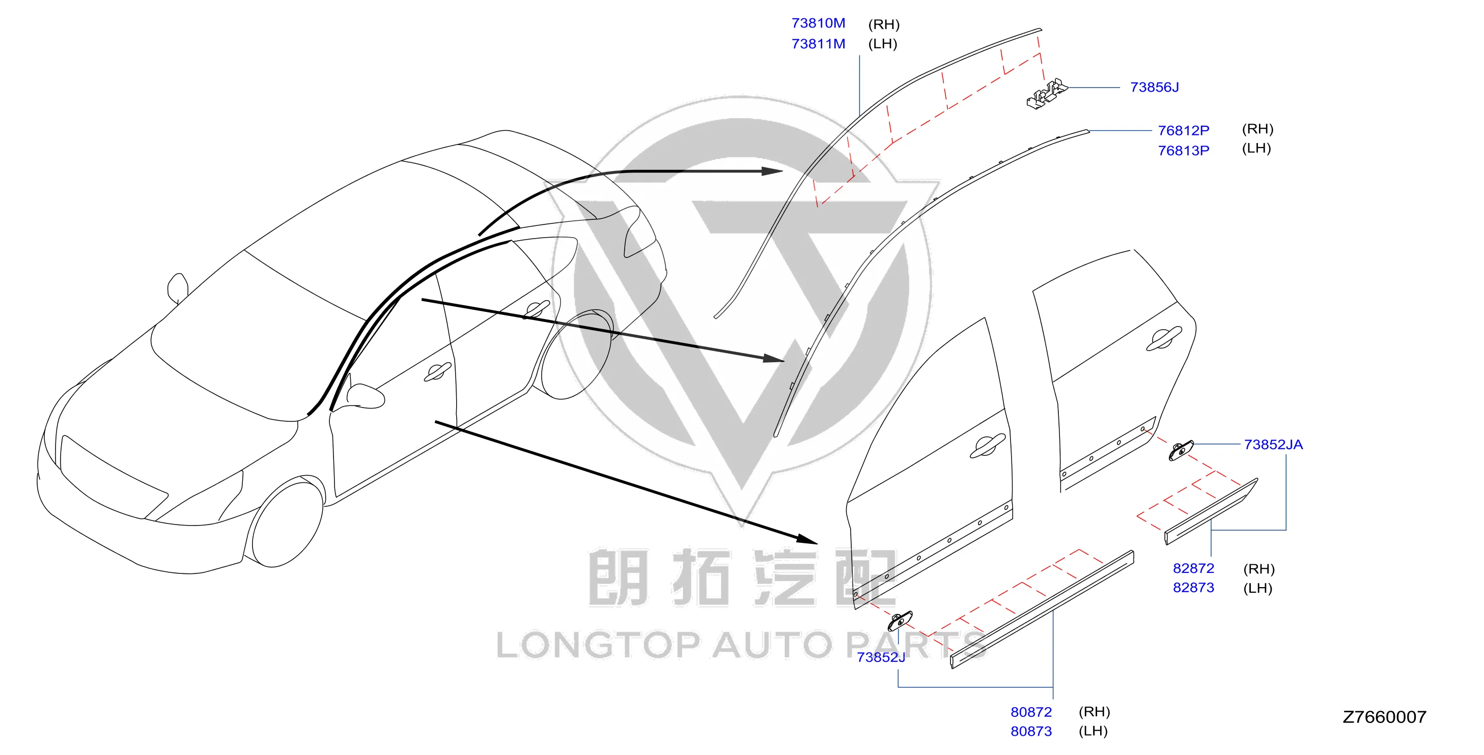 Front Door Trim Strip Left 80871-JN00A 80871JN00A for Nissan