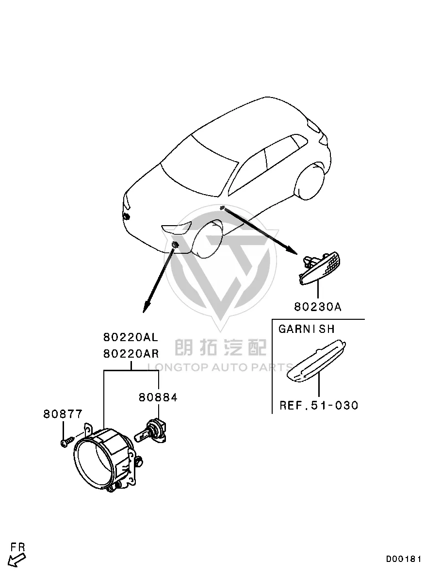 Front Fender Lamp (Right) 8351A-066 8351A066 for Mitsubishi GA1W