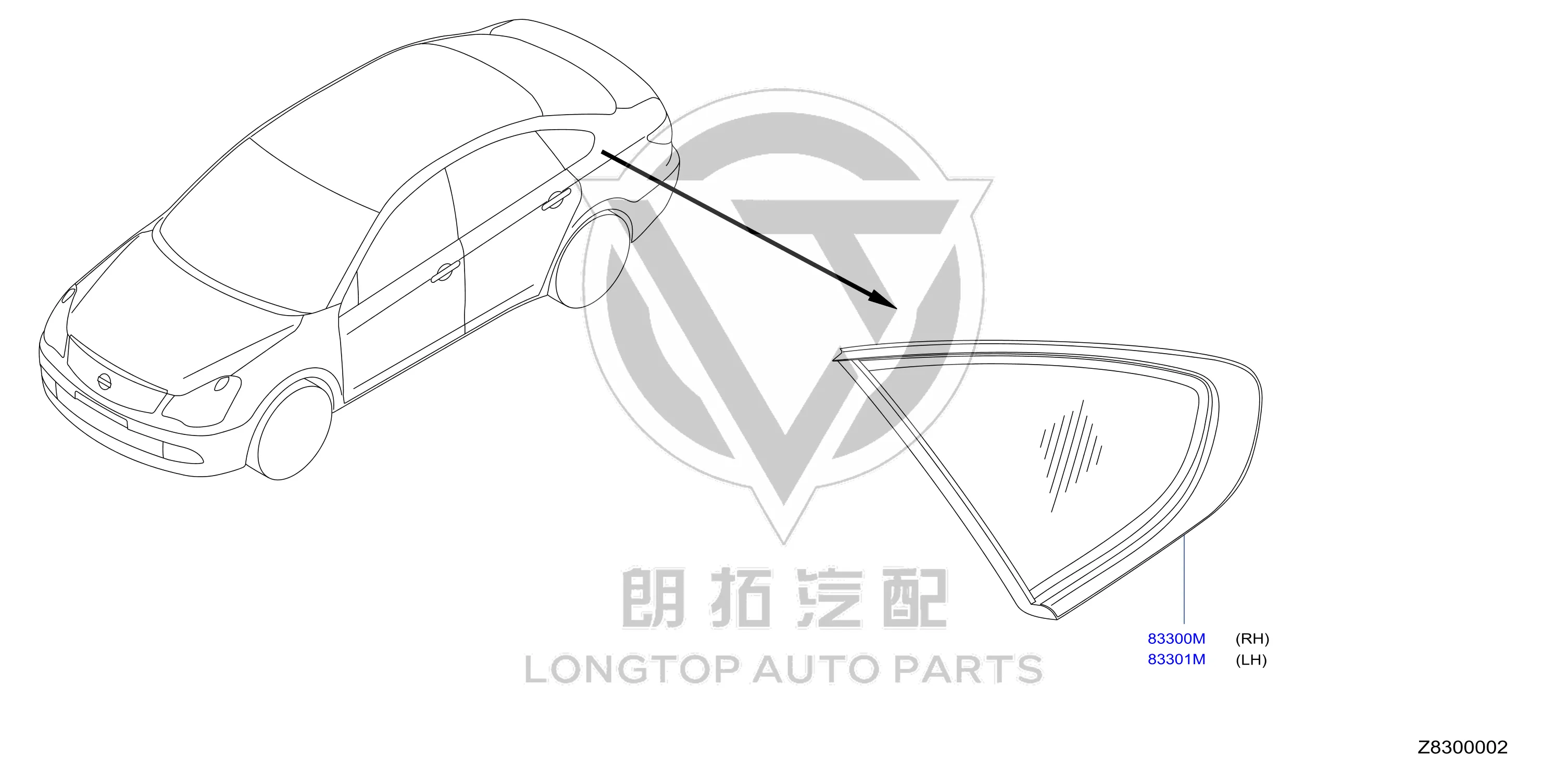Rear Quarter Window (Right) 83300-2DU0A 833002DU0A for Nissan