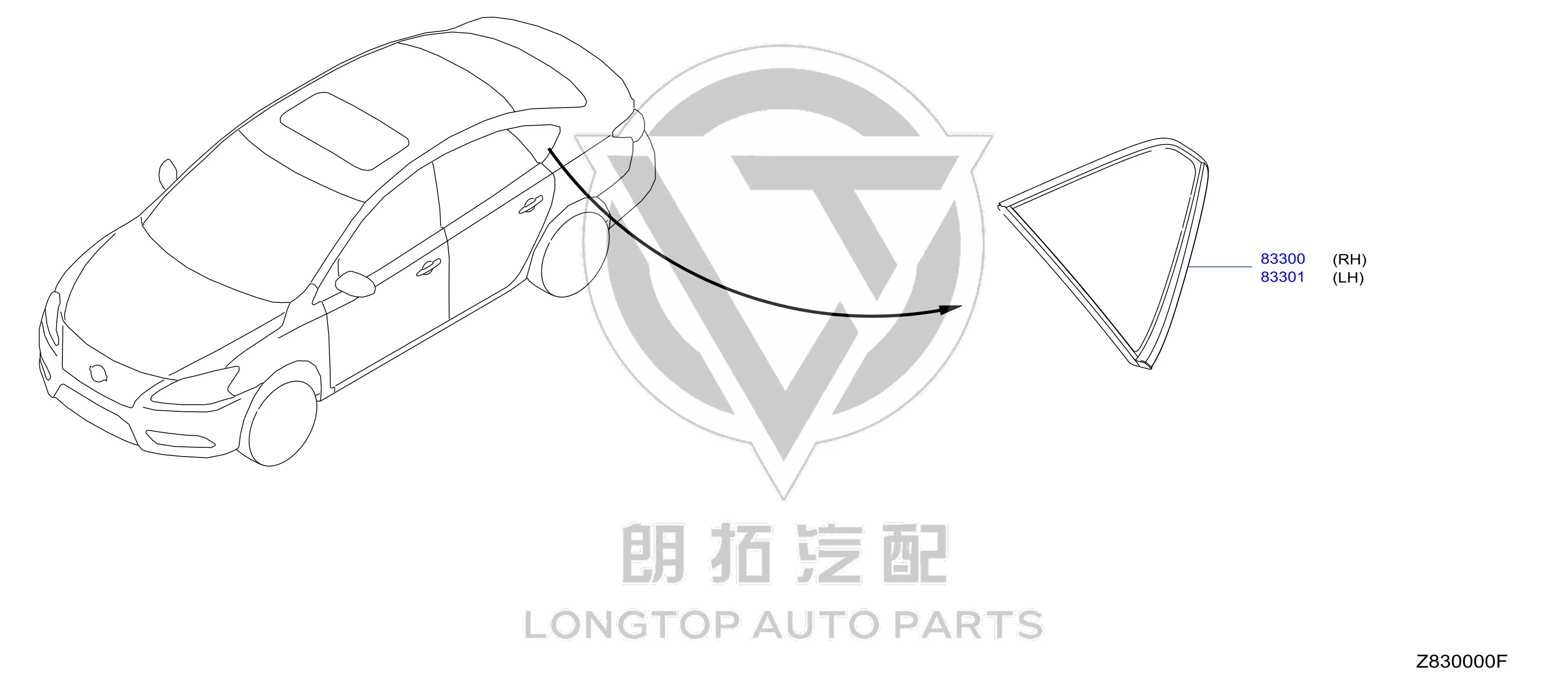 Rear Quarter Window Right 83300-3RA1A 833003RA1A for Nissan