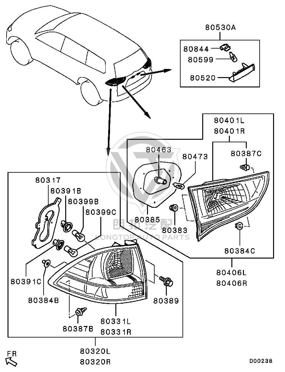 Inner Tail Lamp Assembly 8331A-161 8331A161 for Mitsubishi KG4W