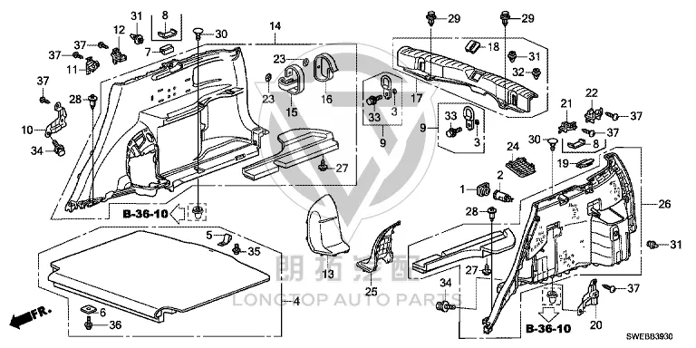 Rear Panel Trim 84640-SWNH0 84640SWNH01ZA for Honda