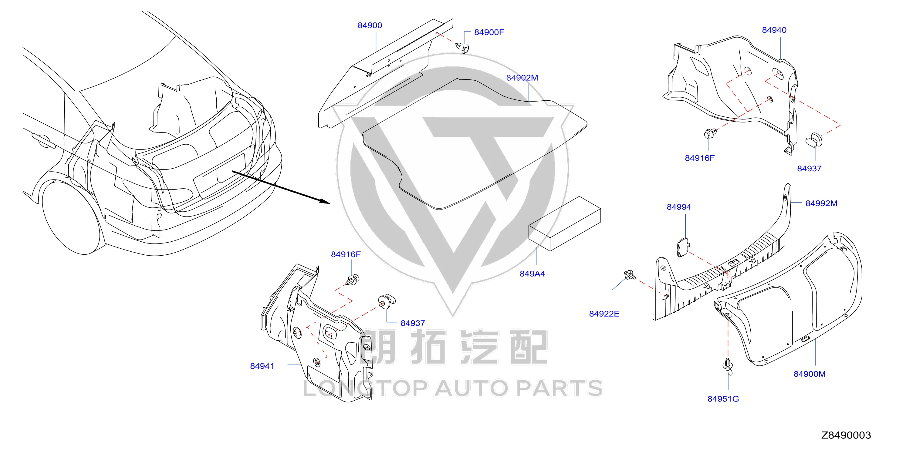 Luggage Compartment Trim (Rear) 84921-EW80A 84921EW80A for Nissan