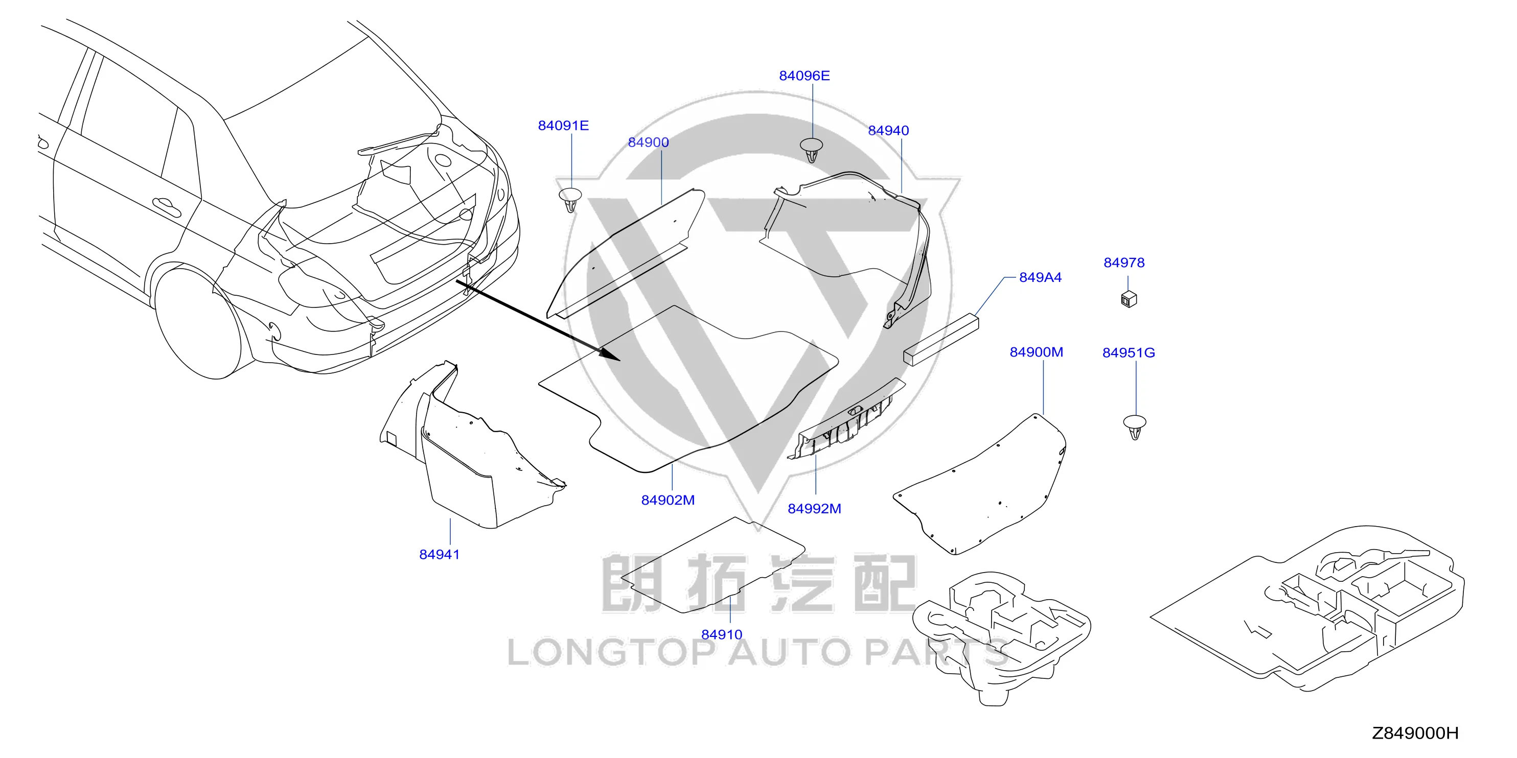 Luggage Compartment Trim (Rear) 84921-3AW0A 849213AW0A for Nissan