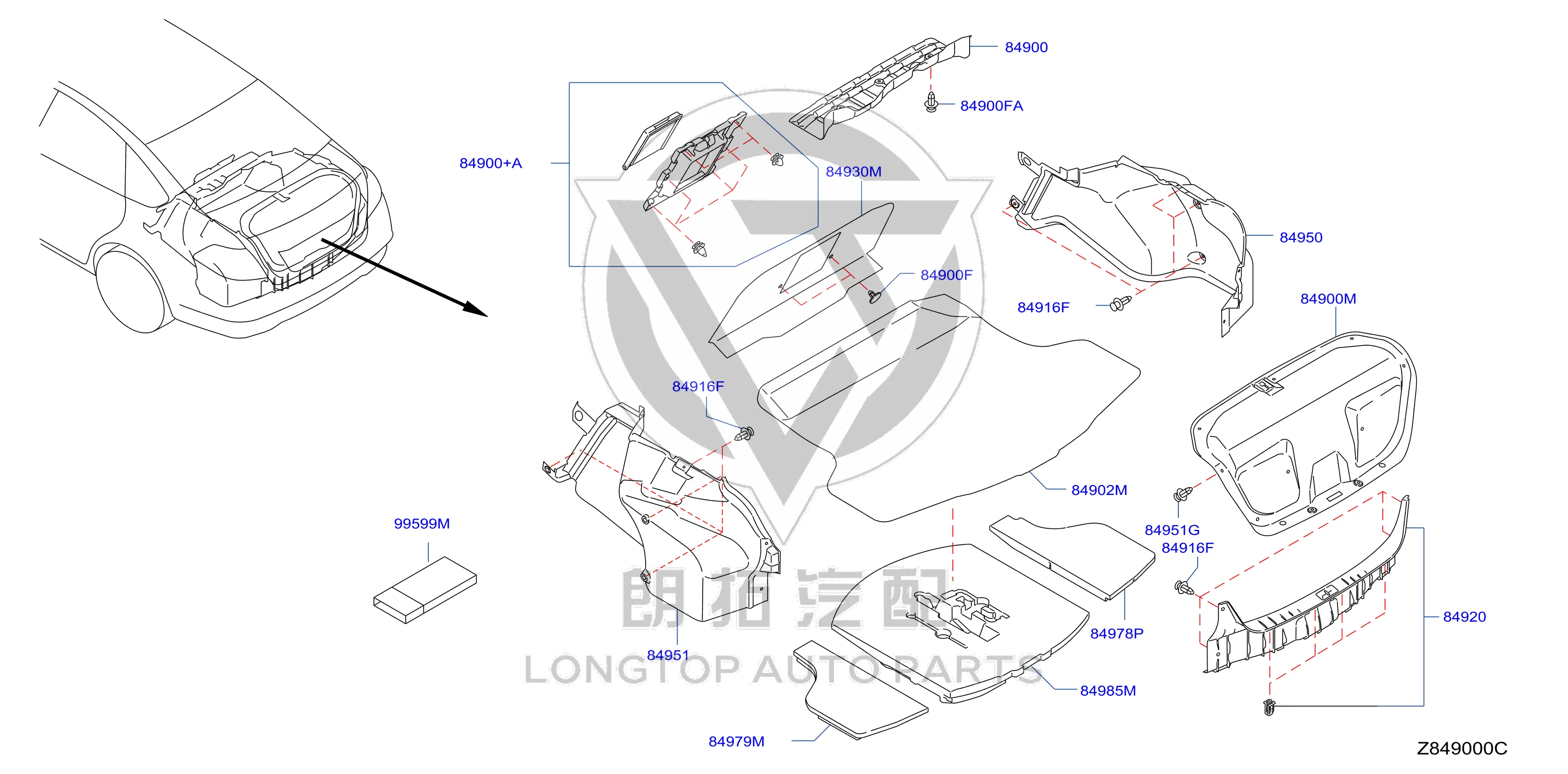 Luggage Compartment Trim (Right) 84950-JN00A 84950JN00A for Nissan