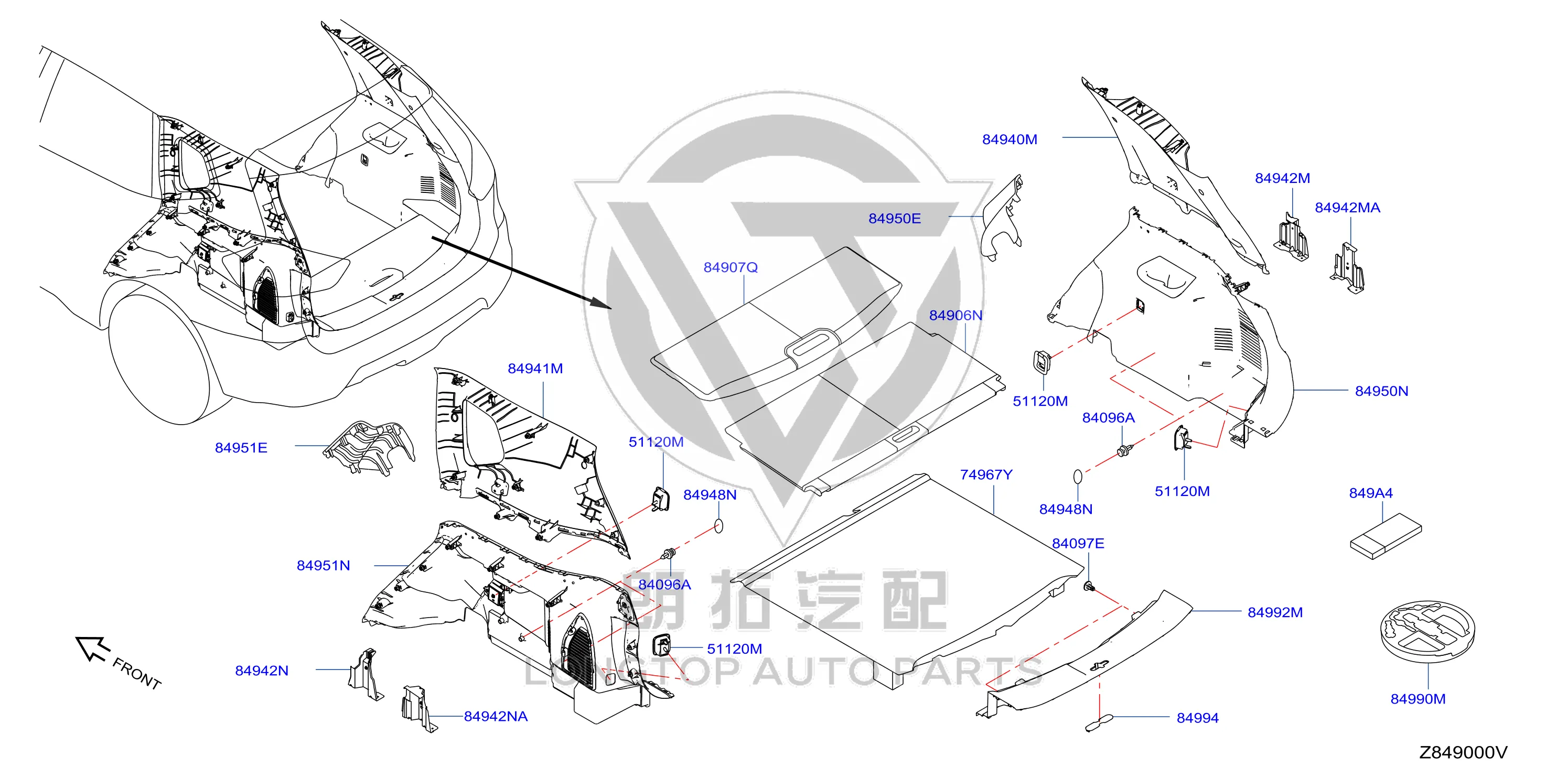 Trunk Trim Panel (Lower Right) 84950-6FV0A 849506FV0A for Nissan