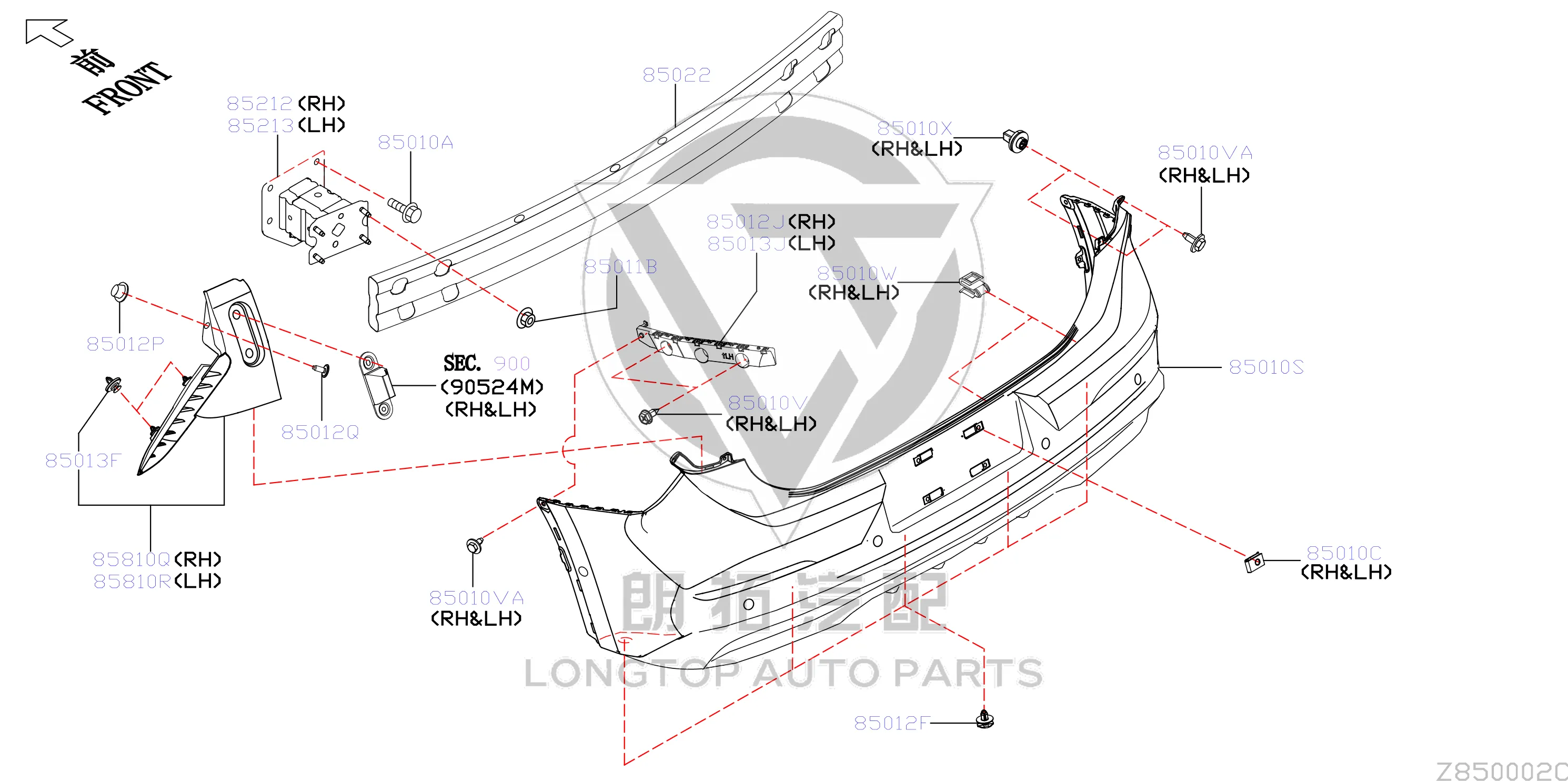 Rear Bumper Cover 85022-2GZ0H 850222GZ0H for Venucia