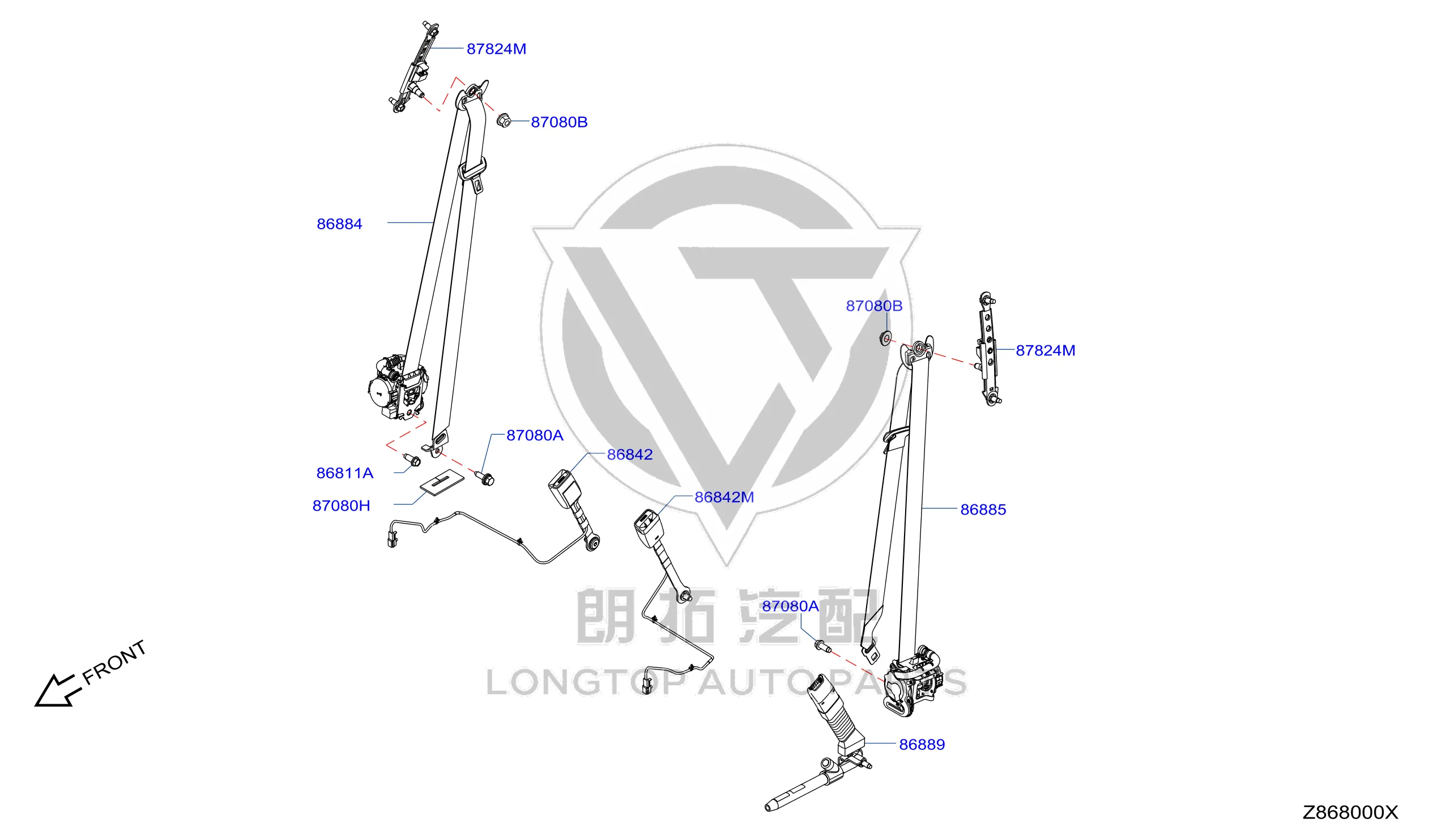 Co-pilot Seat Belt 86884-DF30A 86884DF30A for Nissan