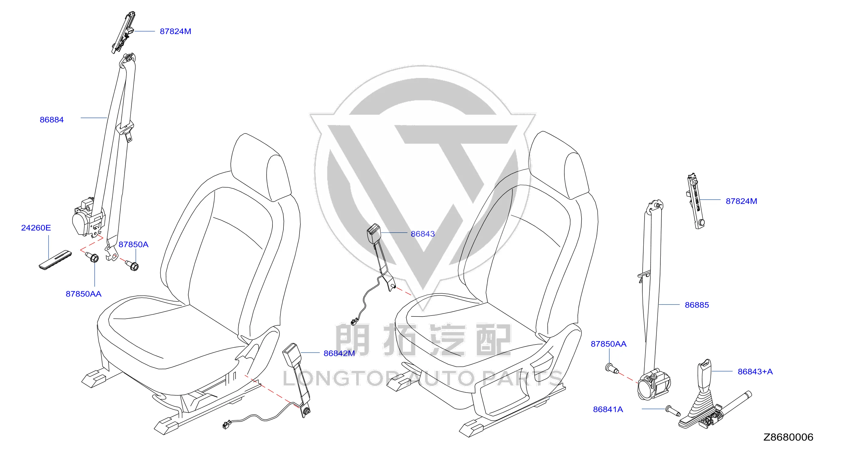 Driver’s Seat Belt 86885-JE22A 86885JE22A for Nissan