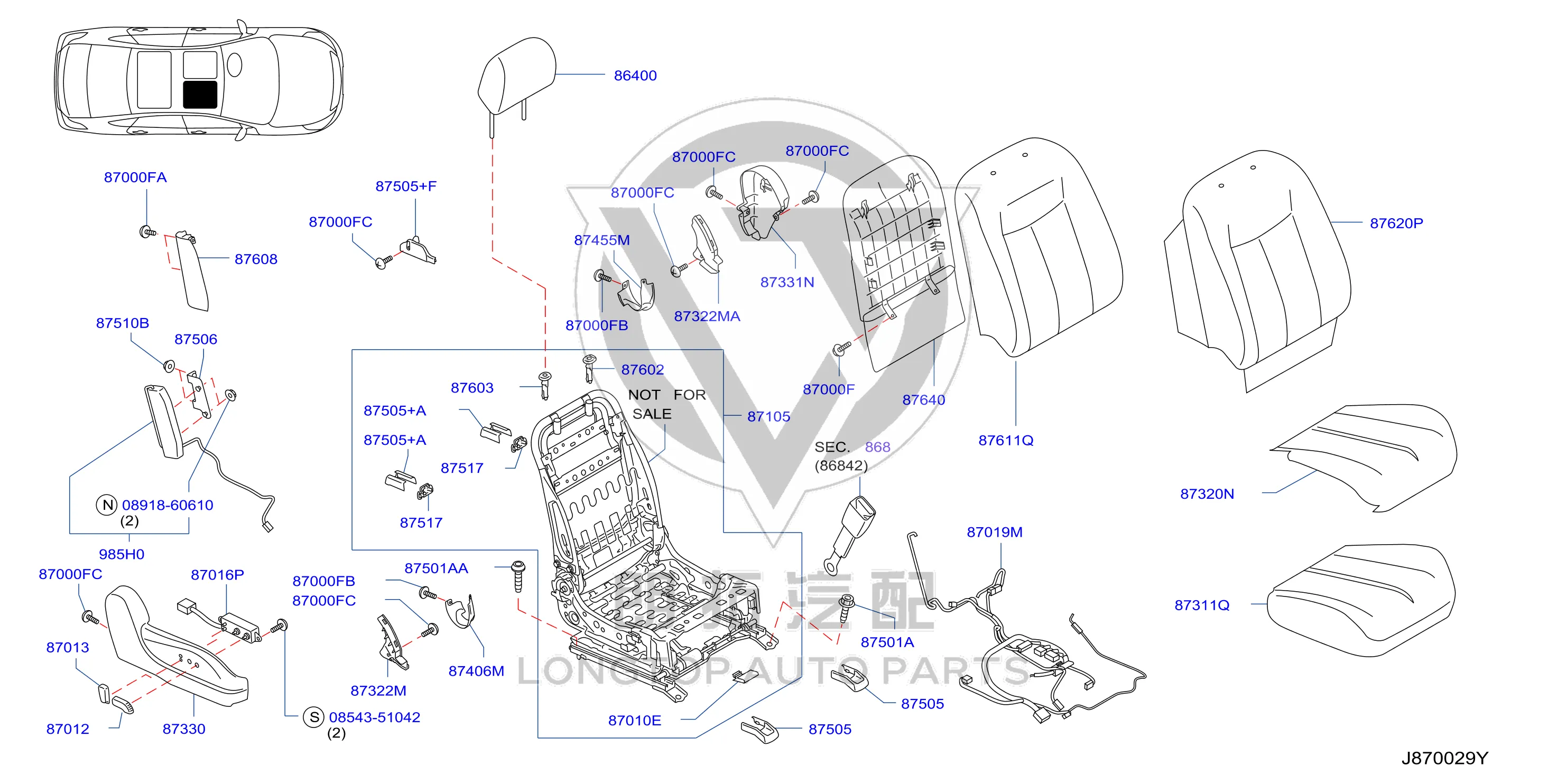 Co-pilot Seat Adjustment Switch 87016-JC67A 87016JC67A for Nissan